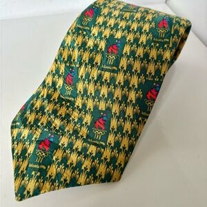 1996 Olympics Themed Green and Gold Silk Tie with Fleur De Lis Pattern